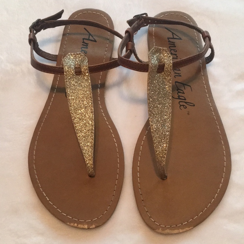 American Eagle by Payless gold glitter sandals